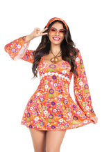 Load image into Gallery viewer, Six Pieces Hippie Chick Costume Set, Bell sleeve empire dress