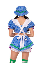 Load image into Gallery viewer, Three Piece Blueberry Babe Costume Set, Polka-Dot Crop Top with Skirt