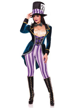 Load image into Gallery viewer, Classic Mad Hatter Costume – 3 PC Jumpsuit with Checkerboard-Trimmed Velvet Tailcoat, Bow Tie & Hat