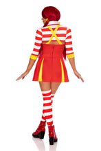 Load image into Gallery viewer, Ketchup Clown Costume for Women – 3 PC Garter Dress with Attached Thigh Highs, Collared Shrug & Hair Bows