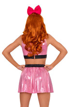 Load image into Gallery viewer, Super Cutie Costume for Women – 3 PC Shimmer Crop Top with Mesh Heart Panel, V-Front Skirt & Bow Headband