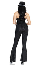 Load image into Gallery viewer, Mob Boss Babe Costume for Women, 3-Piece Gangster Halloween Costume with Pinstripe Jumpsuit, Dollar Sign Tie & Wrist Cuffs