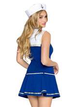 Load image into Gallery viewer, Sailor Sweetie Costume for Women, 3-Piece Y2K Sailor Halloween Costume with Blue Pleated Mini Dress, Rope Belt & Sailor Hat