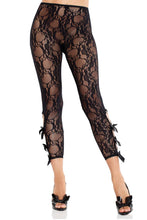 Load image into Gallery viewer, Flora Capri Footless Tights – Romantic Coquette Lace Leggings with Scalloped Trim, Keyhole Cut-Outs & Bow Accents