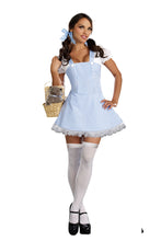 Load image into Gallery viewer, Blue Gingham Dress – Classic Blue & White Checkered Costume with Chiffon Sleeves