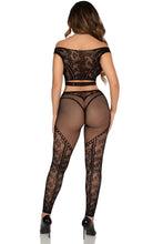 Load image into Gallery viewer, Lace Temptation: Off-the-Shoulder Crop Top & Footless Tights Lingerie Set