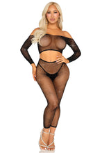 Load image into Gallery viewer, Iridescent Spark – Fishnet Rhinestone Crop Top & Footless Tights Lingerie Set