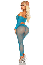 Load image into Gallery viewer, Iridescent Spark – Fishnet Rhinestone Crop Top & Footless Tights Lingerie Set