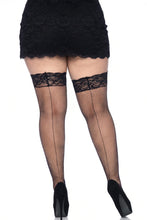 Load image into Gallery viewer, Amy Fishnet Thigh High Stockings with Silicone Lace Top