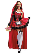 Load image into Gallery viewer, Fairytale Cape Costume – Two-Piece Set with Satin Hooded Cape and Ruffle-Trimmed Dress
