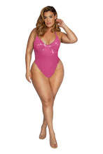 Load image into Gallery viewer, Liquid Halter Wet-Look Pull-On Romper with High Leg Detail