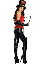 Load image into Gallery viewer, Lion Tamer Costume Set – Four-Piece Circus Ringleader Outfit with Velvet Top, Leggings, Hat, and Belt