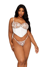 Load image into Gallery viewer, Two pieces Rhinestones lingerie Set, 3D embroidery mesh bustier and G-string set
