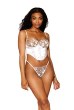 Load image into Gallery viewer, Two pieces Rhinestones lingerie Set, 3D embroidery mesh bustier and G-string set