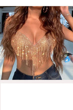 Load image into Gallery viewer, Backless Off Shoulder Shiny Crystal Crop Top