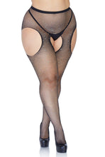 Load image into Gallery viewer, Plus Rhinestone Fishnet Pantyhose