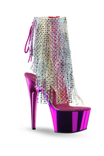 Load image into Gallery viewer, Stiletto Heel Ankle Boot with Chrome Platform and Rhinestone Fringe