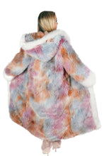 Load image into Gallery viewer, Faux Fur Colorful Long Jacket with Hood