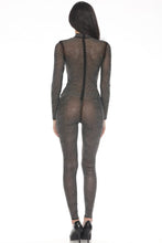 Load image into Gallery viewer, Black Mesh Rhinestone Catsuit