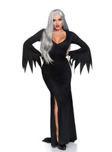 Load image into Gallery viewer, Floor Length Bodycon Gothic Dress with High Leg Side Slit and Plunging V-Cut