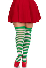Load image into Gallery viewer, Cari Plus Striped Stockings, Nylon Thigh Highs with Stripes