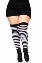 Load image into Gallery viewer, Cari Plus Striped Stockings, Nylon Thigh Highs with Stripes