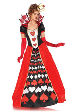 Load image into Gallery viewer, Deluxe Queen of Hearts Costume for Women – 2 PC Long Card Suit Ball Gown with Lace Collar & Crown