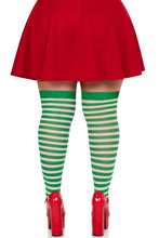 Load image into Gallery viewer, Cari Plus Striped Stockings, Nylon Thigh Highs with Stripes