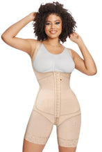 Load image into Gallery viewer, Mid-Leg Body Shaper for Women – Adjustable Cushioned Straps, 3-Row Hook Closure, Crotch Zipper, and Hourglass Compression Fit