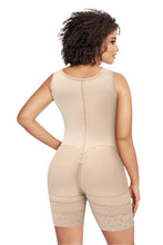 Load image into Gallery viewer, Mid-Leg Body Shaper for Women – Adjustable Cushioned Straps, 3-Row Hook Closure, Crotch Zipper, and Hourglass Compression Fit