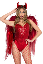 Load image into Gallery viewer, Devil Wings Costume Accessory Set for Women, 2-Piece Halloween Costume Kit with Oversized Shredded Chiffon Wings & Matching Devil Horn Headband