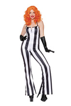 Load image into Gallery viewer, Striped Starter Jumper Costume – 1 Piece Women’s Halloween Outfit with Knit Halter Flare-Leg Jumpsuit
