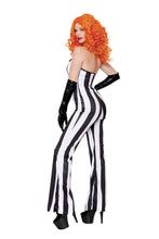 Load image into Gallery viewer, Striped Starter Jumper Costume – 1 Piece Women’s Halloween Outfit with Knit Halter Flare-Leg Jumpsuit
