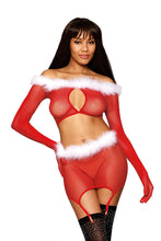 Load image into Gallery viewer, Feather Trim Santa Two-piece Garter Set
