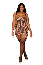 Load image into Gallery viewer, Leopard printed stretch mesh garter slip