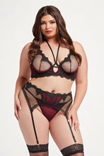 Load image into Gallery viewer, Fishnet & Lace Lingerie Set – Bra, Garter Belt & Panty with Adjustable Straps & Gold Hardware