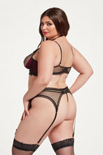 Load image into Gallery viewer, Fishnet & Lace Lingerie Set – Bra, Garter Belt & Panty with Adjustable Straps & Gold Hardware