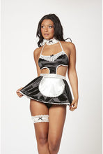 Load image into Gallery viewer, Sexy French Maid Costume Set – 4-Piece Lingerie Outfit with Tie-Back Dress, Thong, Lace Choker & Thigh Garter