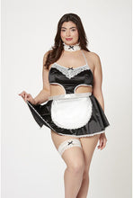 Load image into Gallery viewer, Sexy French Maid Costume Set – 4-Piece Lingerie Outfit with Tie-Back Dress, Thong, Lace Choker & Thigh Garter