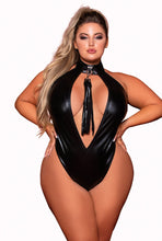 Load image into Gallery viewer, Stretch faux-leather halter teddy