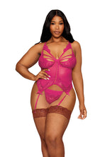 Load image into Gallery viewer, Floral lace and mesh bustier and G-string set, Two Piece Lingerie Set