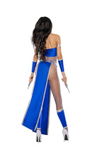 Load image into Gallery viewer, Women’s Blue Ninja Costume, Action-Inspired Ninja Outfit with Hood, Mask & Bold Blue Details for Halloween, Cosplay, Themed Parties & Performances