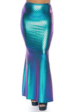 Load image into Gallery viewer, Teal Iridescent Scale Mermaid Maxi Skirt
