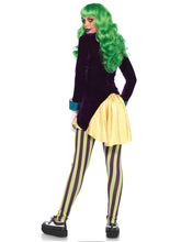 Load image into Gallery viewer, Wicked Trickster Women’s Halloween Costume – 2 Piece Sequin Velvet Jacket & Striped Leggings Set