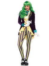 Load image into Gallery viewer, Wicked Trickster Women’s Halloween Costume – 2 Piece Sequin Velvet Jacket & Striped Leggings Set