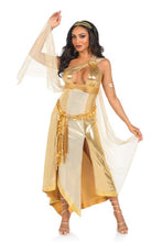Load image into Gallery viewer, Three Pieces Golden Goddess Costume Set, Asymmetrical shimmer dress with one-shoulder buckle accent