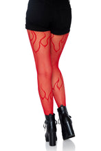 Load image into Gallery viewer, Flame Fishnet Tights – Woven Flame Pattern Pantyhose with Reinforced Toe