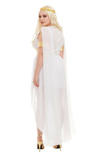 Load image into Gallery viewer, Venus Goddess Costume – 3-Piece Mythical Outfit with Sheer Dress, Gold Leaf Headpiece & Armbands