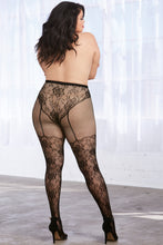 Load image into Gallery viewer, Lace and Fishnet Pantyhose with High-Waisted Lace Panty Design
