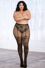 Load image into Gallery viewer, Lace and Fishnet Pantyhose with High-Waisted Lace Panty Design
